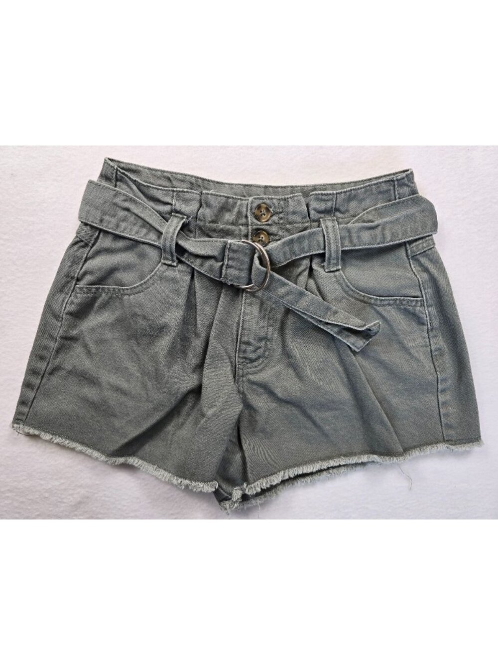 Forever 21 Womens XS Olive Green Belted High-Waisted Denim Shorts Paper Bag